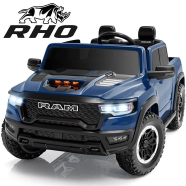 Ram Voiture Électrique 24V à Chevaucher 2 Places pour Grands Enfants, Ram 1500 RHO Jouet à Pile à Chevaucher avec Télécommande, Camion 4 Roues Voiture Électrique pour Enfants Tout-Petits 3-8 Garçons Filles, Bluetooth et Coffre, Bleu