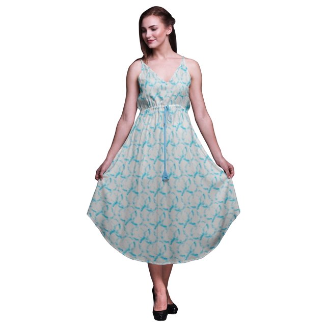 Bimba Robe Midi Imprimée Teinture sur Nœuds pour Femmes Été Col en V Tenue de Vacances - Grande Taille