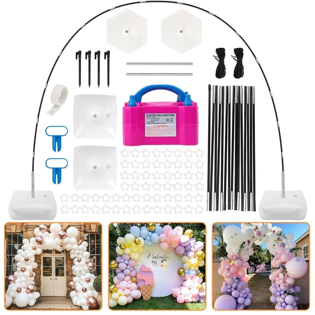 RUBFAC Kit d'Arche de Ballon et Pompe à Ballon, Support d'Arche de Ballon Réglable de 10 Pieds de Large pour Cadre de Plancher avec Bases de Pompe Électrique Accessoires de Ballons pour Anniversaire