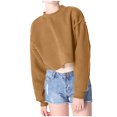 thumbnail image 3 of Yuyuzo Chandails en Molleton Courts pour Femmes Manches Longues Couleur Unie Col Rond Ample Décontracté Automne Pull Tops, 3 of 6
