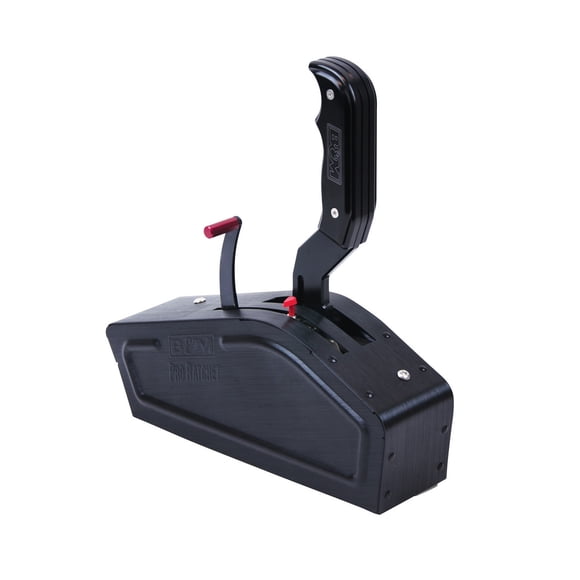 B&M Auto Trans Shifter 81120 Stealth Pro Ratchet; Ratchet Shifter With Housing; Blade Style Grip; Compatible With 3/4 Speed Transmissions; Floor Mount; Front Cable Exit