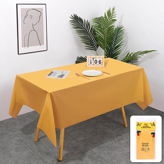 HHBEAUTY Rectangle Vinyl Tablecloth, Waterproof Spillproof Plastic Backed Table Cloth, Wipe Clean Table Cover for Dining, Buffet Parties and Camping (Yellow,54" x 72")