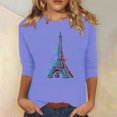 thumbnail image 2 of Pompotops T-shirt Ample Imprimé pour Femme Blouse à Manches 3/4 Col Rond Hauts Décontractés Liquidation, 2 of 4