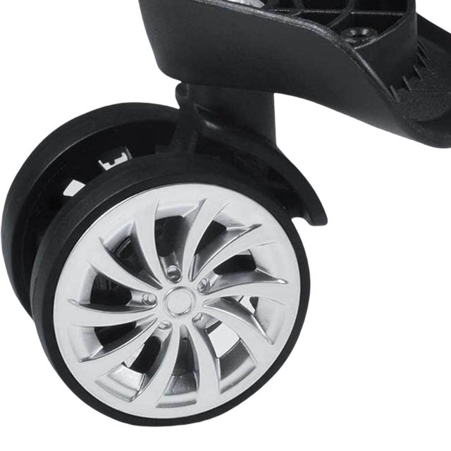 2x Roue de Valise de Bagage de Remplacement Universelle Valise de Bagage pour Réparation de Valise Voyage par Stanreset. Vue Gros Plan d'Une Roue de Remplacement Simple avec un Cadre Noir et un design à Rayons Argentés, Idéal pour la Réparation durable de Valise et Accessoires de Voyage.