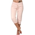 thumbnail image 1 of Pantalon Court pour Femmes Pantalon à Jambe Grand Coupe Jambe Femmes Taille Polyester Pantacourts pour Dames Pantacourts d'Été Style C-87 Roses G, 1 of 7
