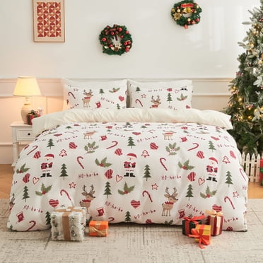 Gogreen Housse de Couette Très Grand Florale, Microfibre Douce et Respirante 3 Pcs Ensembles de Literie Très Grand, Motif Housse de Couette Très Grand Confortable, avec Fermeture Éclair (Père Noël de Noël, Très Grand)