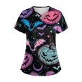 thumbnail image 1 of LINMOUA Plus SizePrinted Scrub Working Uniform Tops For Women's Cross V-Neck Halloween Print Short Sleeve Fun T-Shirts Workwear Tee With Pockets, 1 of 3