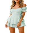 thumbnail image 2 of POINTERTECK Women Boho Romper Off Shoulder Double Layer Ruffle Hem Chiffon Short Fairy Princess Mini Dress Jumpsuit Playsuits Black L, 2 of 8