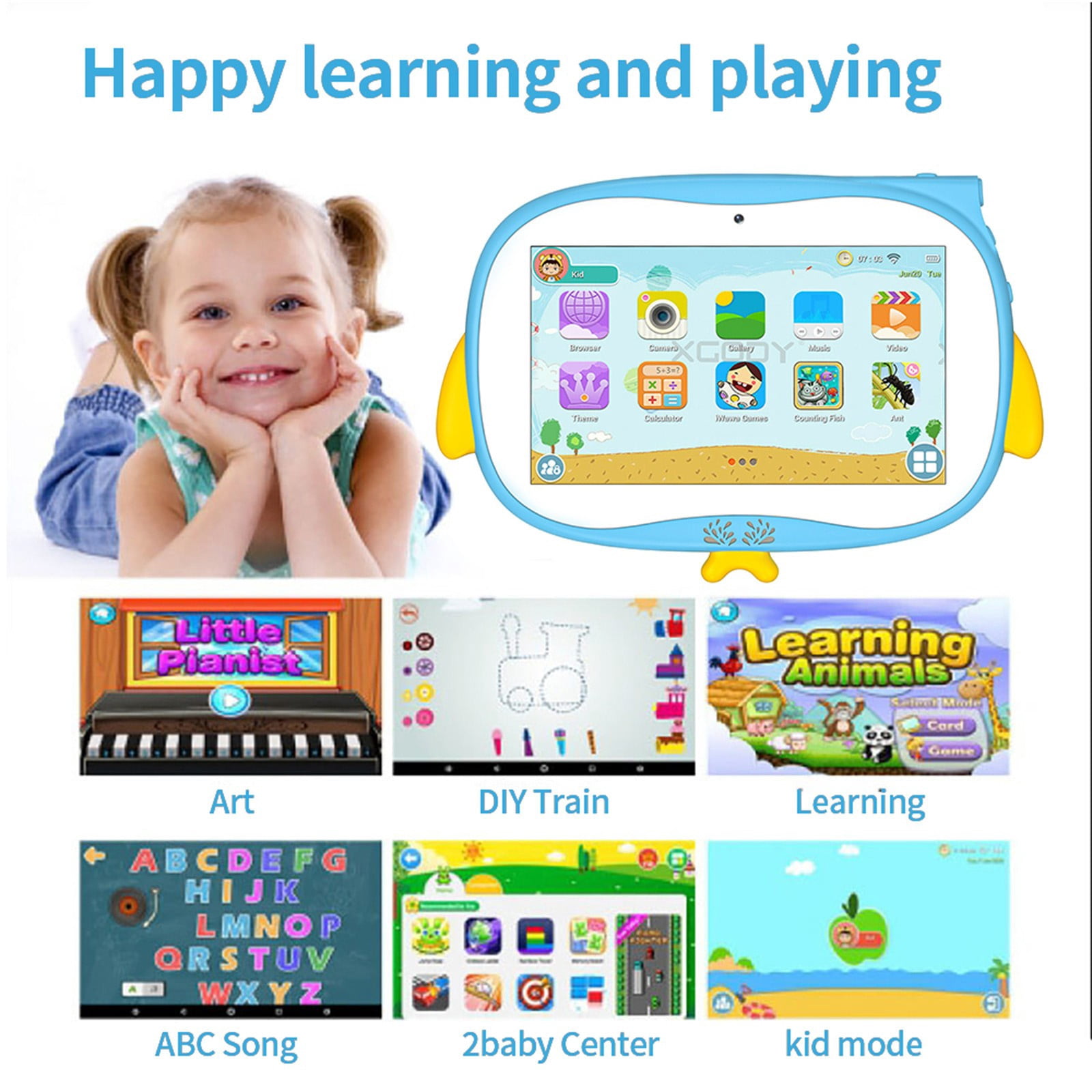 Kids Tablet with Android 8, WiFi, Bluetooth, 1GB+16GB, 128GB Expandable, Parental Control, Dual Camera, 4500mAh Battery – Early Education Learning Tablet Gift for Children