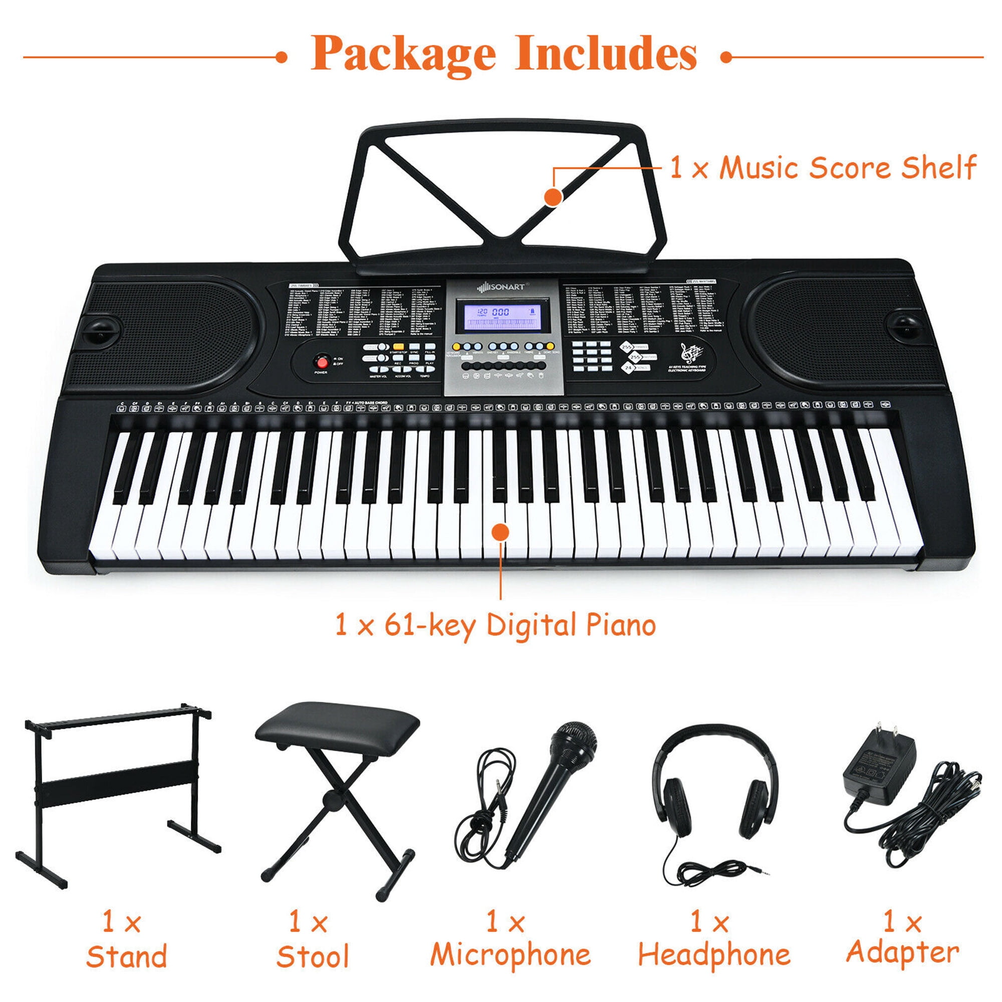 Gymax 61-Key Electronic Keyboard Piano Starter Set w/Stand Bench
