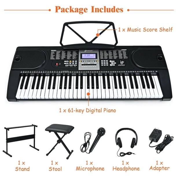 Gymax 61-Key Electronic Keyboard Piano Starter Set w/Stand Bench