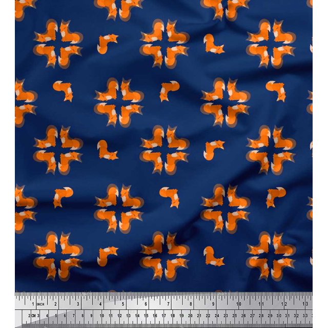 Soimoi Silk Fabric Fox Kids Print Fabric by Yard 42 Inch Wide