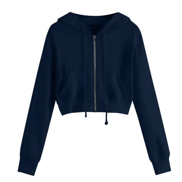 Vêtements d'Automne Femmes Basique Zip Up Chandail à Capuchon Pull Décontracté Manches Longues Chandails en Molleton à Capuche Couleur Unie Poche Crop Tops