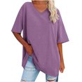 thumbnail image 1 of Plebaso T-Shirts Surdimensionnés pour Femmes à Col en V à Manches Mi-Longues T-Shirts Décontractés Unis Confort Hauts Amples pour Femmes, 1 of 6