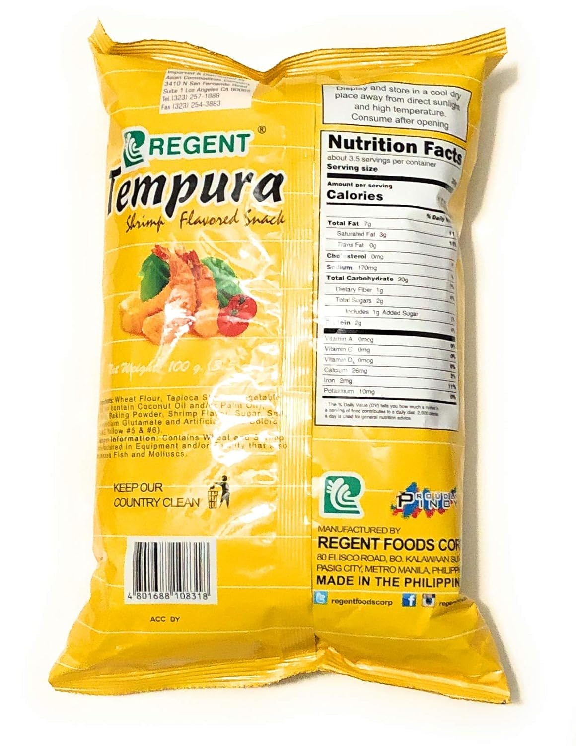 Chips saveur crevettes tempura Regent 100 g par sachet