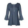 thumbnail image 4 of Timegard Hauts d'Été pour Femmes Plissés à Encolure en V Échancrée Évasée Manches 3/4 T-Shirts Confortables Tunique Chic Décontractée, 4 of 5