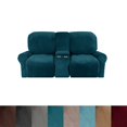 thumbnail image 1 of CHOK 2024 Housse de Causeuse Inclinable avec Console Centrale Housse Extensible en Velours pour Fauteuil Inclinable 2 Places avec Porte-Gobelet, 1 of 10