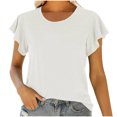 thumbnail image 1 of Birdeem Fashion Women Round Neck Short Sleeve Ruffle Solid T-Shirt Tops Summer Blouse, 1 of 7