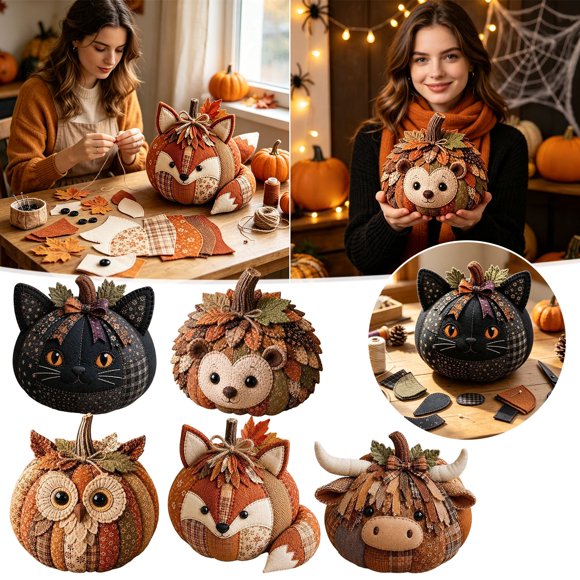 BRELIL Ensemble de Couture 3 Pcs Bricolage Animal Citrouille, Projet d'Artisanat Peluche pour Débutant, Ensemble Créatif de Couture de Tissu, Cadeau Fait Main d'Halloween, Ensemble de Fabrication de Peluches Douces