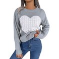 thumbnail image 1 of Fgnfyis S S Chandails pour Femmes Automne Hiver Imprimé Cœur Manches Longues Col Rond Tricoté Chandail Doux Chaud Col Roulé Décontracté Élégant Gri, 1 of 6