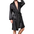 thumbnail image 1 of Gupgi Men Satin Bathrobe Contrast Color Long Sleeve V Neck Midi Night Robe with Pockets, 1 of 9