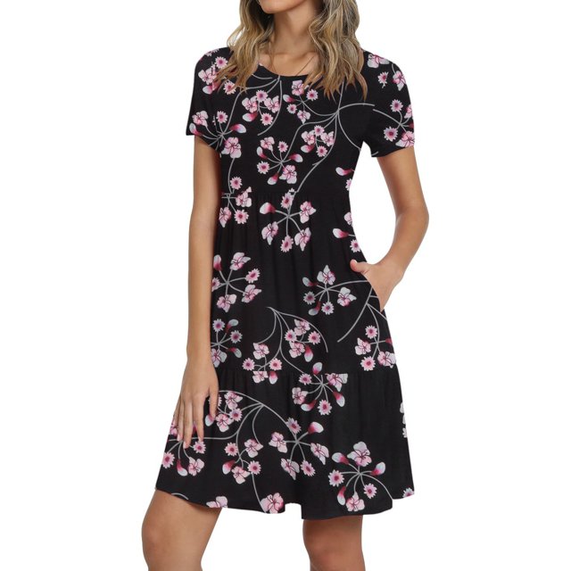 SMihono Robe d'Été Grande Taille pour Femmes 2023 Mode Décontractée Col Rond Couleur Unie Imprimée Manches Courtes