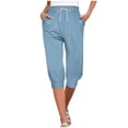 thumbnail image 1 of Timegard Womens Capri Pants Elastic Waisted Drawstring Cinch Bottom Comfy Casual Cropped Pants with Pockets, 1 of 6