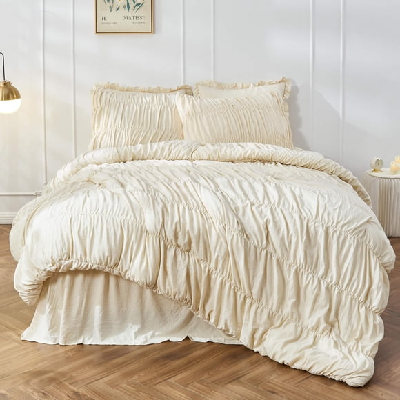Bonlino Ensemble de Couette Grand - Couette Froncée Ensemble de Lit Format Grand Bohème Shabby Chic Literie pour Chambre Couette Duveteuse 3 Pcs R