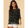 thumbnail image 3 of INSPIRE CHIC Blouse Fluide en Mousseline à Volants à Manches 3/4 à Imprimé Floral pour Femme, 3 of 6