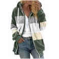 thumbnail image 1 of IROINID Women's Mid-Length Hoodie Shearling Jacket Contrast Color Long Sleeve Loose Zipper Pullover Tops Sweatshirt, Green, 1 of 5