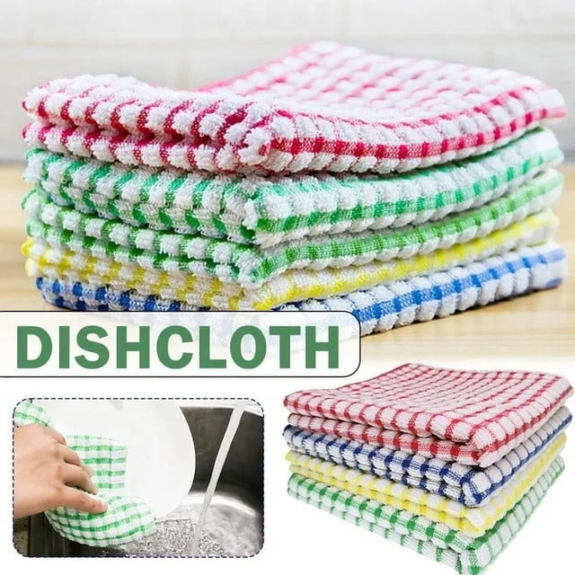 4 Pack Cloths for Washing Dishes, cotton dishcloths sized 30x30cm (11.81x11.81 inches) in assorted plaid colors. Ideal for drying dishes, cleaning kitchen surfaces, wiping glassware, and use as kitchen towels. Features lint-free, water-absorbent material for effective cleaning.
