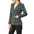 thumbnail image 4 of INSPIRE CHIC Women's Vintage Plaid Blazer Double Breasted Notched Lapel Jacket with Padded Shoulders S Blue Green, 4 of 8
