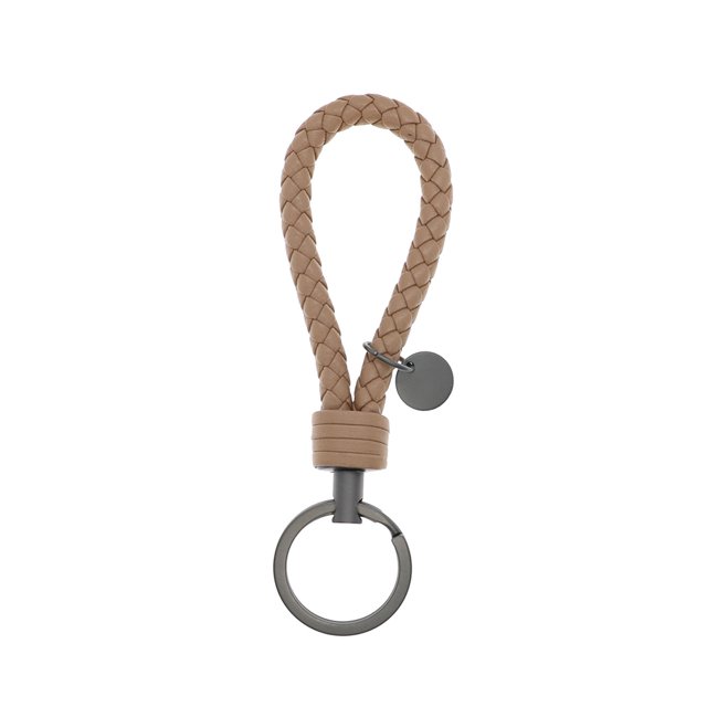 Leather Braided Woven Rope Keychain Lovely DIY Bag Hanging Pendant Exquisite Key Chain Car Keyring Holder Metal Jewelry for Men Apricot Color