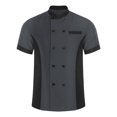 thumbnail image 3 of TiaoBug Unisex Chef Jacket Double Breasted Short Sleeve Chef Coat Hotel Restaurant Kitchen Work Wear Gray S, 3 of 5