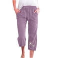 thumbnail image 2 of Simua Linen Capris for Women Elastic Waist Summer Loose Wide Leg Trousers, 2 of 5