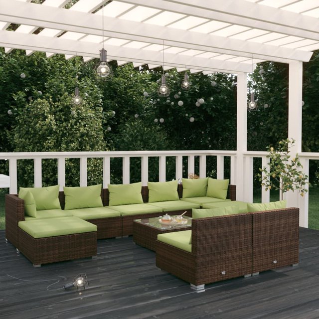 vidaXL Salon de Jardin 10 Pcs avec Coussins Brun en Rotin Poly