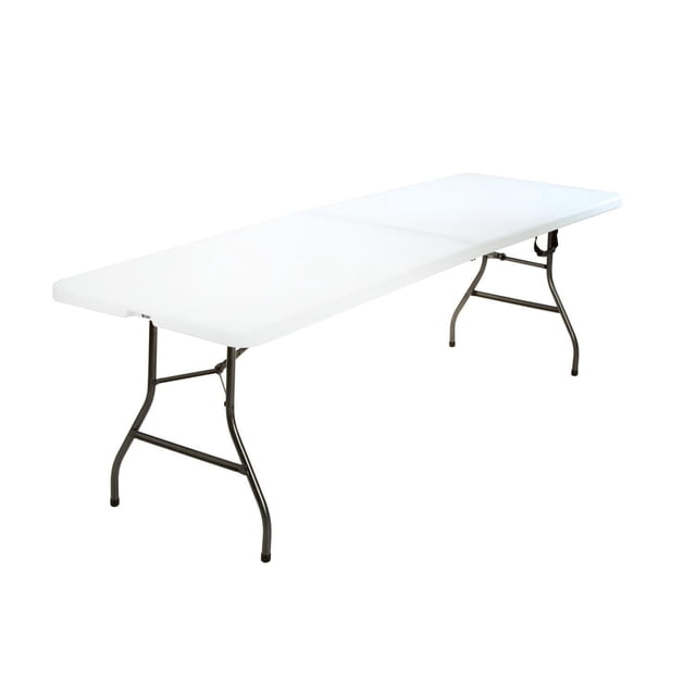 Cosco Deluxe 8 Foot X 30 Inch Fold-in-Half Blow Molded Folding Table, White