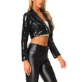 thumbnail image 4 of INSPIRE CHIC Cardigan Ouvert pour Femme à Revers Cranté Court pour Fête Boîte de Nuit Blazer Scintillant à Paillettes Noir G, 4 of 5