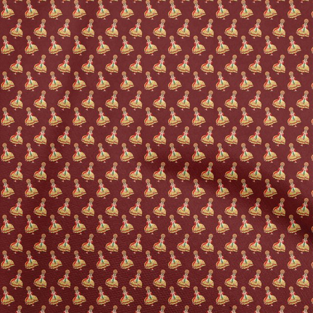 oneOone Polyester Spandex Maroon Fabric Onam Kathakali Sewing Craft Projects Fabric Prints By Yard 56 Inch Wide