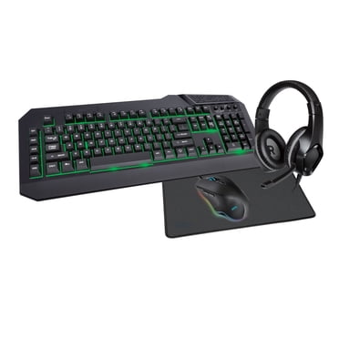 onn. ONA23HO011C Customizable Keyboard 7-Button Mouse Adjustable Headset Anti-Fray Mouse Pad 4-Piece Gaming Starter Kit