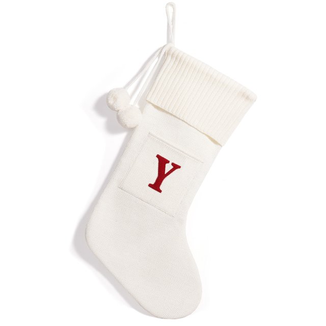 Christmas Knitted Stocking With Personalised Alphabet Letter Initial White Christmas Alphabet Y