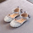 thumbnail image 5 of Girls Rhinestone Bow Dress Shoes, Sparkly Sequins Ballet Flats for Wedding Party, Adjustable Strap Princess Mary Janes Sandals, 5 of 5