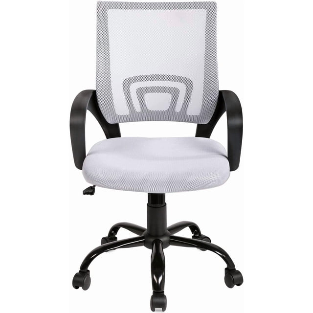 BestOffice Mid-Back Ergonomic Mesh Office Chair, Adjustable Height Task Chair with Lumbar Support & Armrests, White