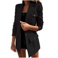 thumbnail image 2 of IROINID Veste Mi-Longue Confortable pour Femmes Blazer à Col Cranté Couleur Unie Manches Longues, Noir, 2 of 7