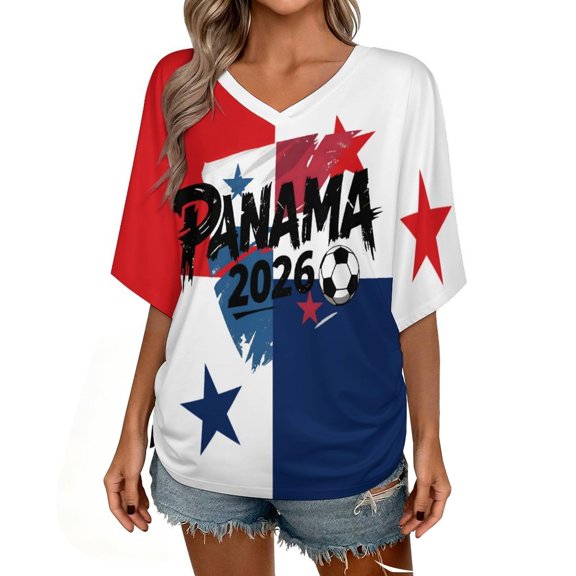 Ramiter Chandails de Soccer Cup 2026 pour Femmes, Coupe Ample, Maillot du Mexique, Maillots du Brésil, Y2K, Col en V, Hauts de Fan de Soccer (Bleu, TTG)