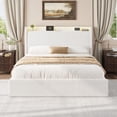 thumbnail image 3 of Bingirl Full-Size Boucle Bed Frame featuring LED Lights, Charging Station, 4 Storage Drawers, Storage Headboard, No Box Spring Needed, Easy to Assemble, White, 3 of 7