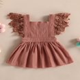 thumbnail image 2 of Toddler Kids Girls Princess Dress Solid Color Lace Fly Sleeve Dress, 2 of 8