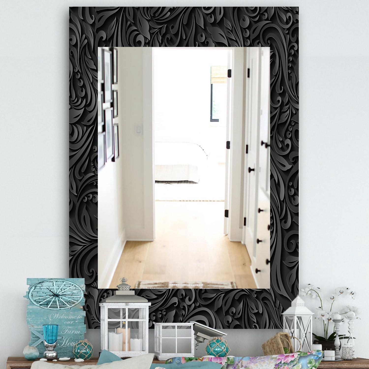 Designart 'Obsidian Impressions 10' Modern Mirror - Wall Mirror - 24x36