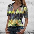 thumbnail image 2 of AMERTEER Mode Femmes Été Imprimé Manches Courtes Fermeture Éclair Col à Revers T-Shirt Tops T-Shirt pour Femmes, 2 of 3
