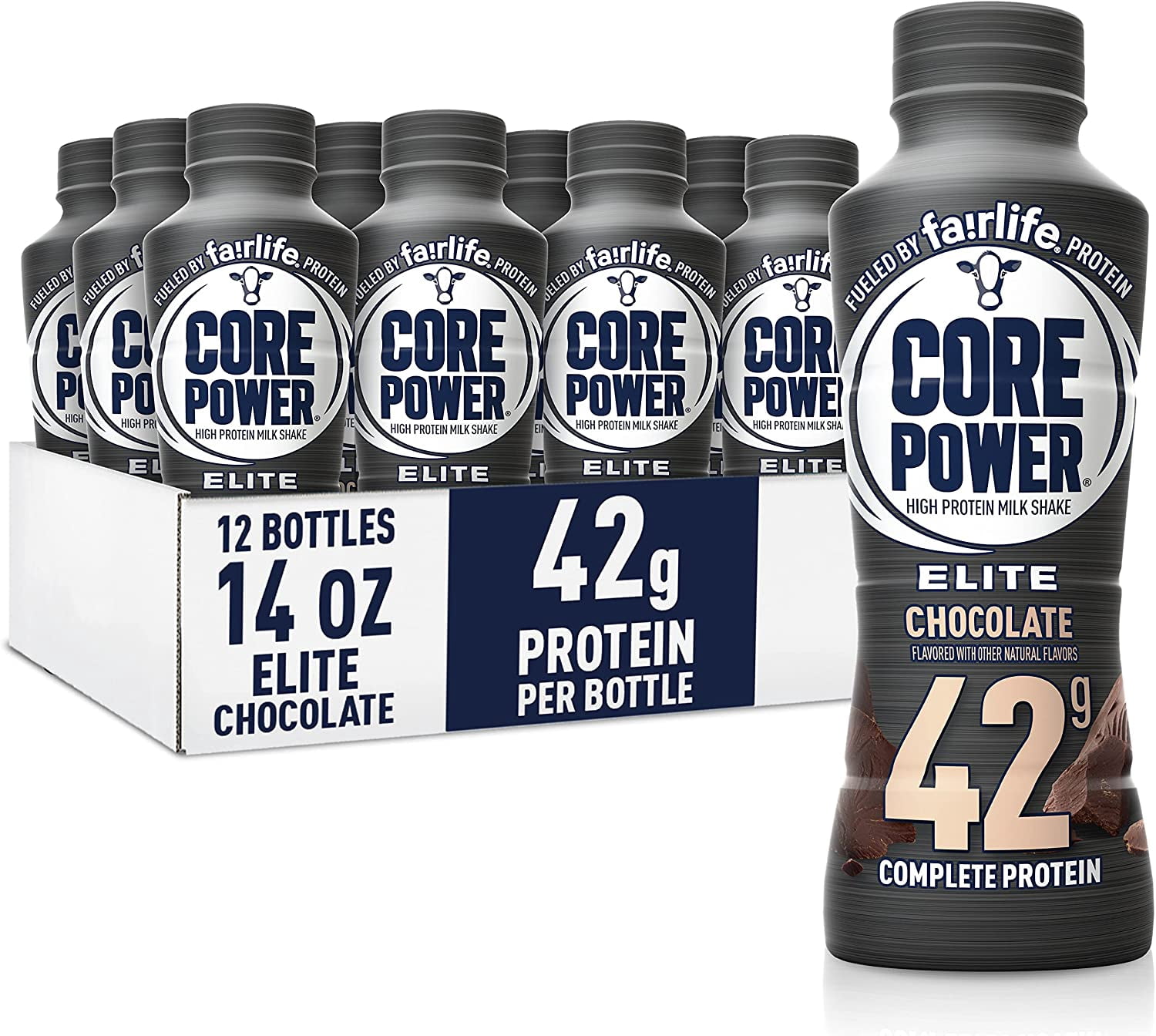 Elite Core Power High Protein Shake 42g Protein, Chocolate 414ml (Pack of 12 Bottles)